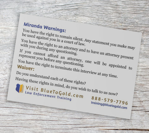 Miranda and 4th Amendment Checklist Pocket Card FREE SHIPPING!
