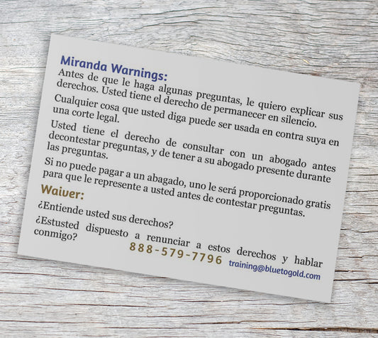 English and Spanish Miranda Pocket Card FREE SHIPPING!