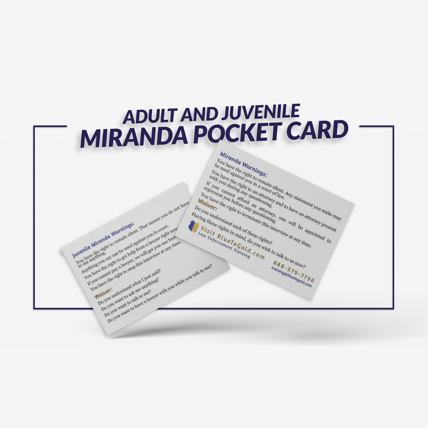 Adult and Juvenile Miranda Pocket Card FREE SHIPPING!