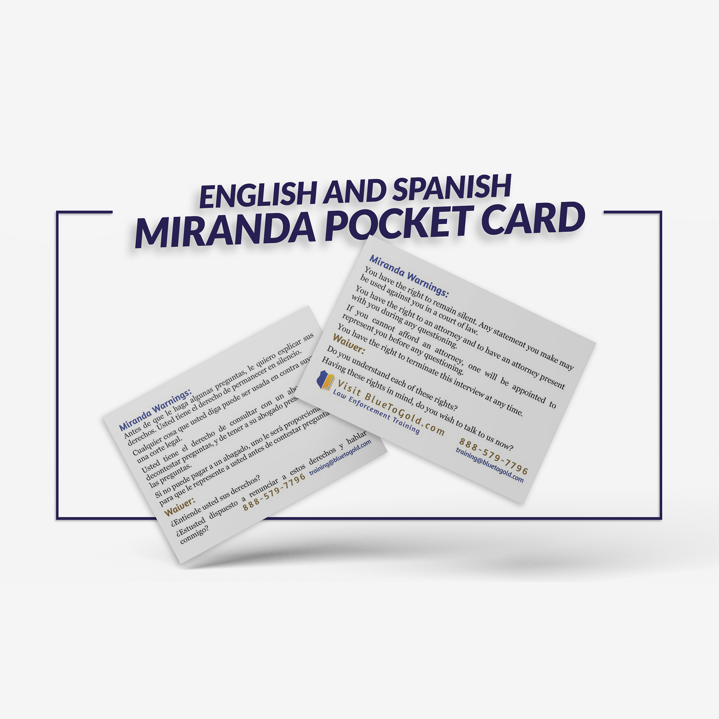 English and Spanish Miranda Pocket Card FREE SHIPPING!