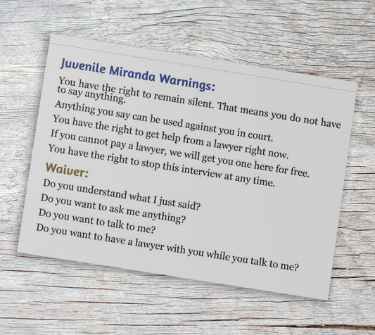 Adult and Juvenile Miranda Pocket Card FREE SHIPPING!