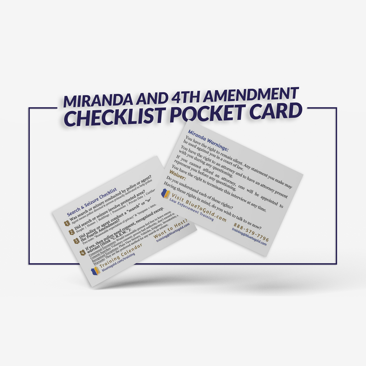 Miranda and 4th Amendment Checklist Pocket Card FREE SHIPPING!